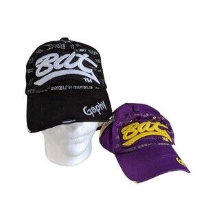 Bat Gaphy Distressed Look Adjustable Baseball Cap Hats (Set of 2)